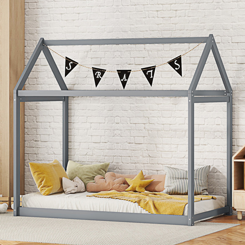 Lit maison en bois, Gris