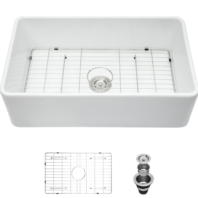 33 Inch White Kitchen Sink - Ceramic Apron Front Single Bowl Basin, , Heat , Scratch Stain Easy To Wipe Off, 33X20x10 With Quiet Operation 33" Basin For Kitchen, Highly Resistance, Entirely, Silent