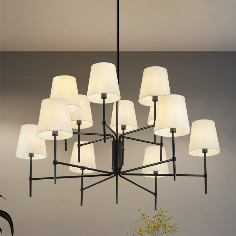 12-light 2-Tier Fabric Chandelier Classic/ Traditional Chandelier For Living Room