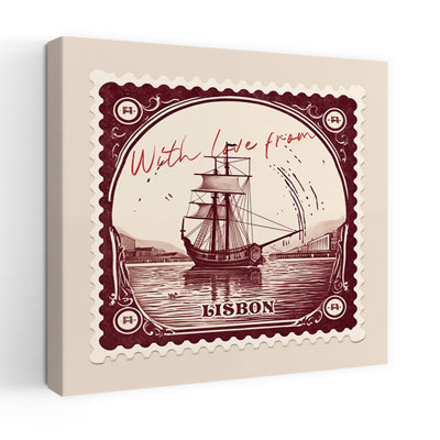 «Lisbon Sailing Ship Stamp», rétro, architecture traditionnelle de ville, impression d'art mural