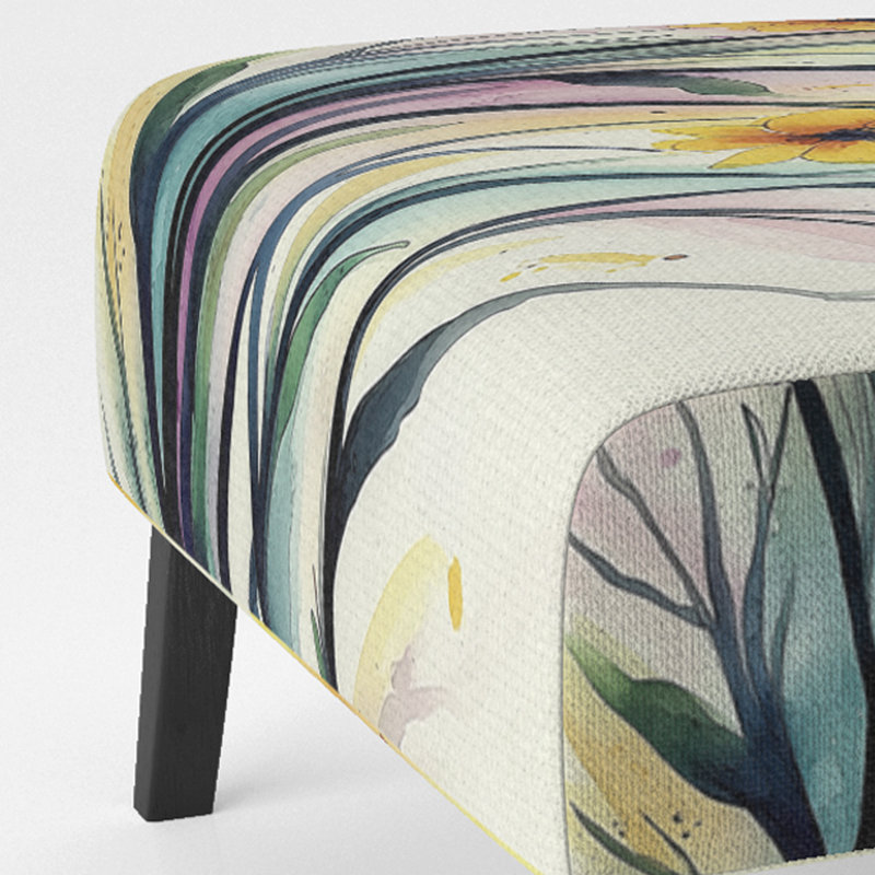 Abstract Flowers - Traditional Upholstered Slipper Chair, Yellow/Green
