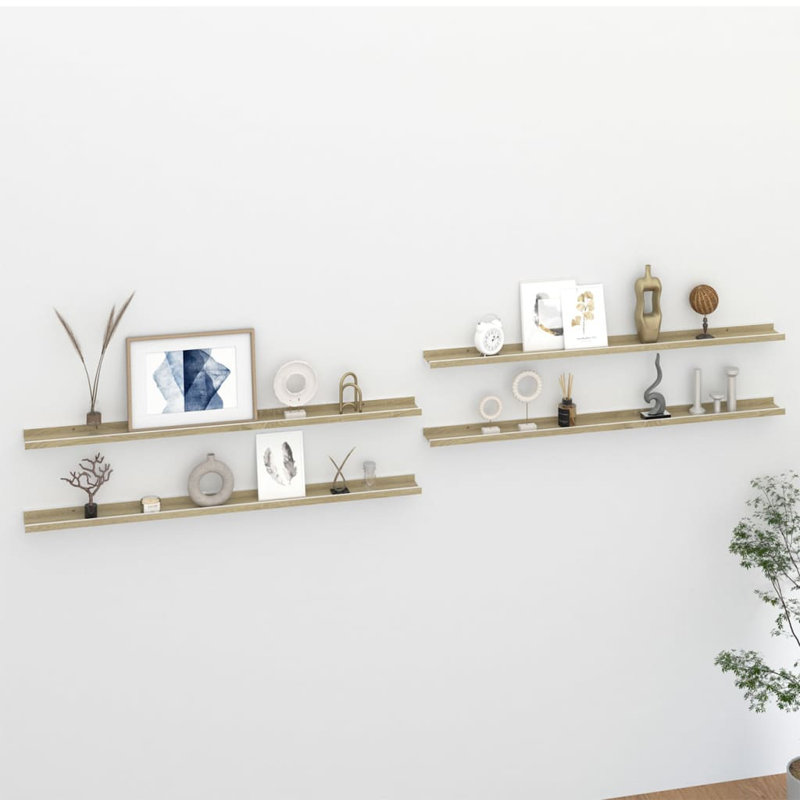 Gracelinn 4 Piece Floating Shelf, 3cm H x 115cm W x 9cm D, White/Sonoma Oak