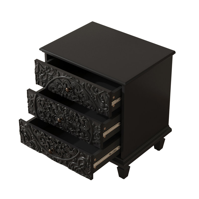 Table de chevet florale à 3 tiroirs l 20 po, Noir