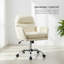 Chaise de bureau blanche réglable en hauteur en cuir de polyuréthane avec base noire, idéale pour les bureaux, les chambres à coucher, les coiffeuses et autres environnements similaires.