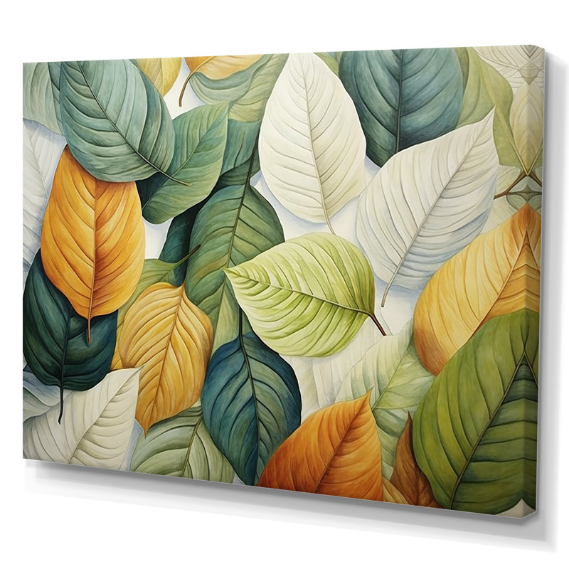 Feuilles vertes et jaunes Tranquility II - feuilles, art mural, H 16 po x l 32 po x P 1 po, Toile tendue
