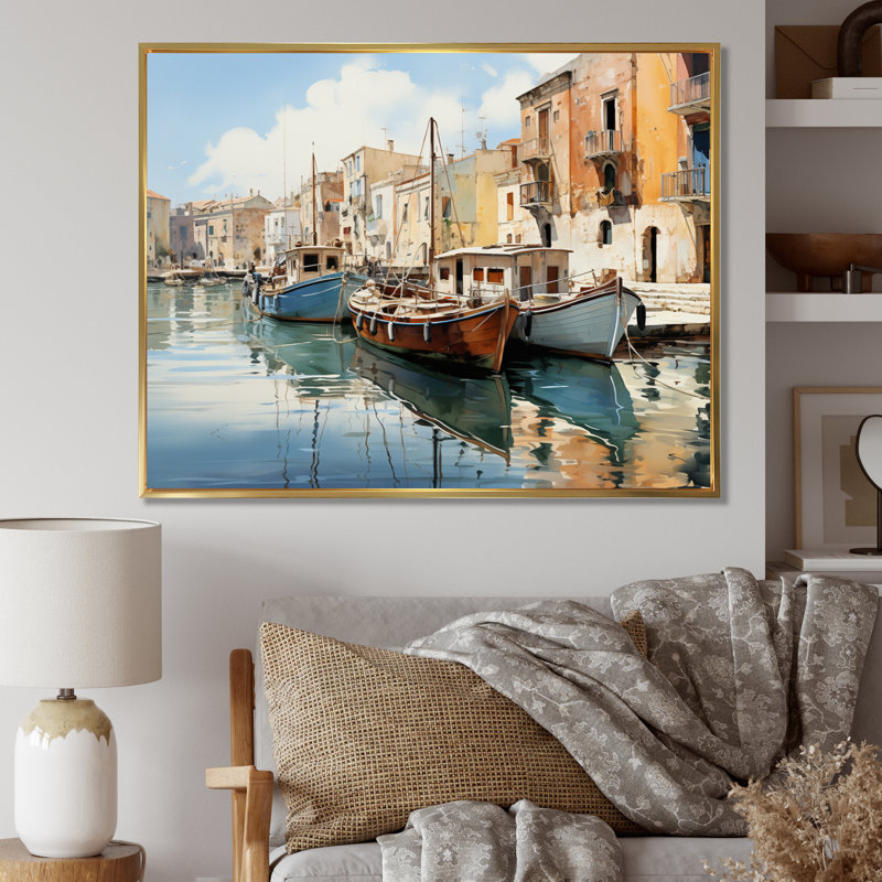 " Greece Venetian Charms ", Cadre flottant doré, H 12 po x l 20 po