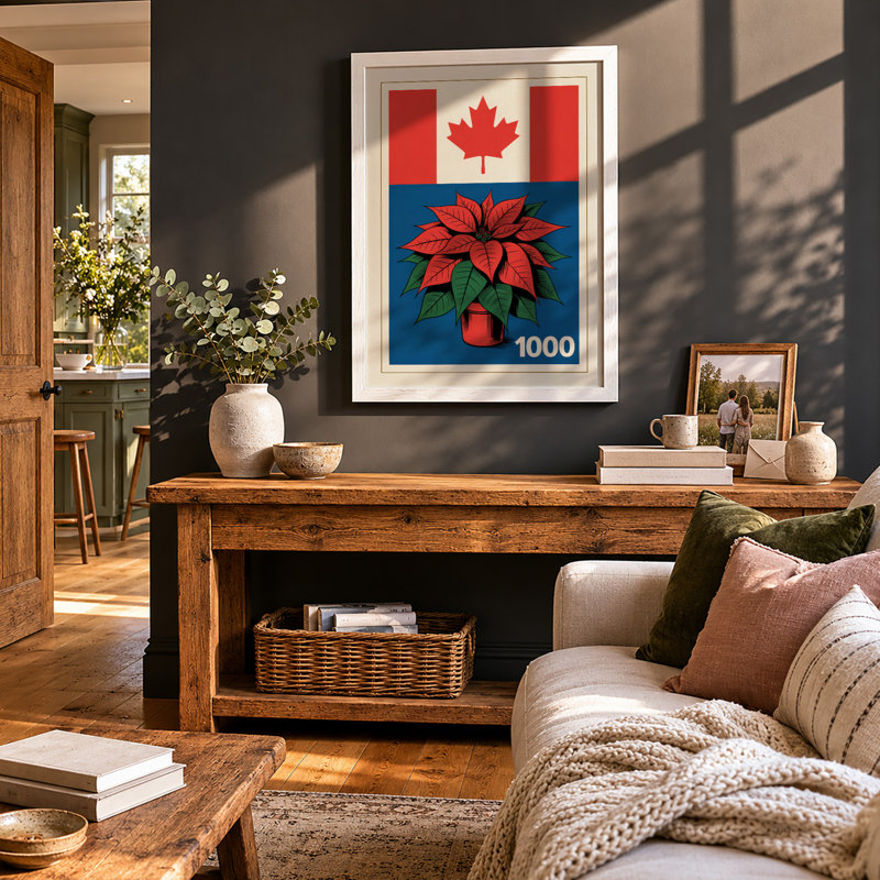 Maple Leaf & Poinsettia Modern - Print, A1 - 84.1 x 59.4 cm, White