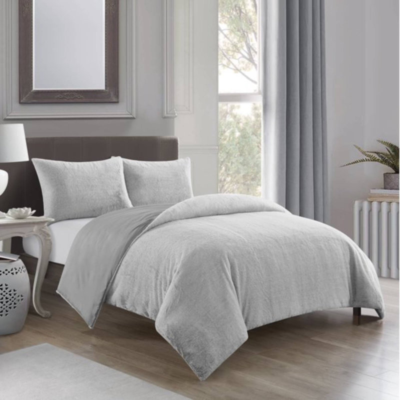 Ensemble de housse de couette en microfibre 3 pièces, Housse de couette pour grand lit + 2 taies décora, gris