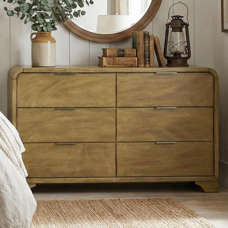 Commode Locke en bois massif, entièrement assemblée, bords arrondis, 6 tiroirs