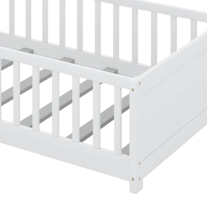 Structure de lit simple avec rails et support à livres intégré, Blanc