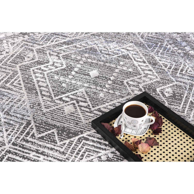 Tapis de couloir gris en polyester tissé à la machine Tamia, Tapis de couloir 2 pi 7 po x 7 pi 9 po