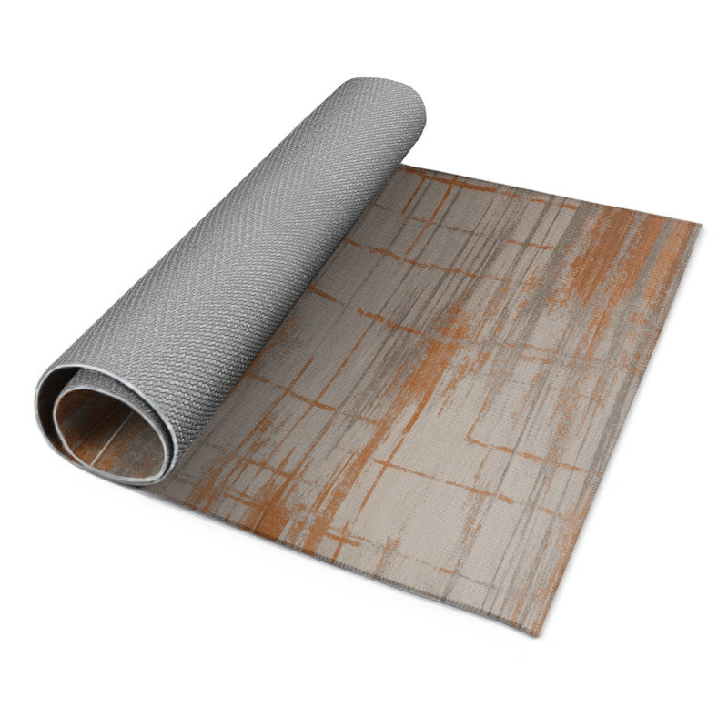 Tapis gris abstrait intérieur et extérieur, Rectangulaire 3 pi x 5 pi
