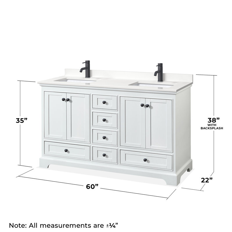Deborah Double Bathroom Vanity with Quartz Top, White Quartz, Matte Black, White