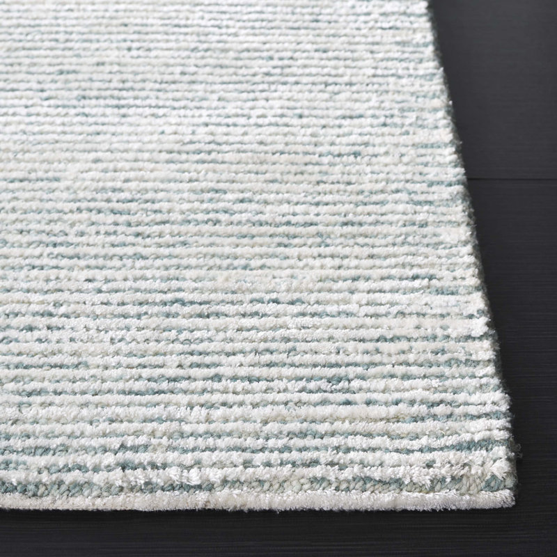 Tapis turquoise / ivoire touffeté à la main Soho, Tapis de couloir 2 pi 3 po x 8 pi