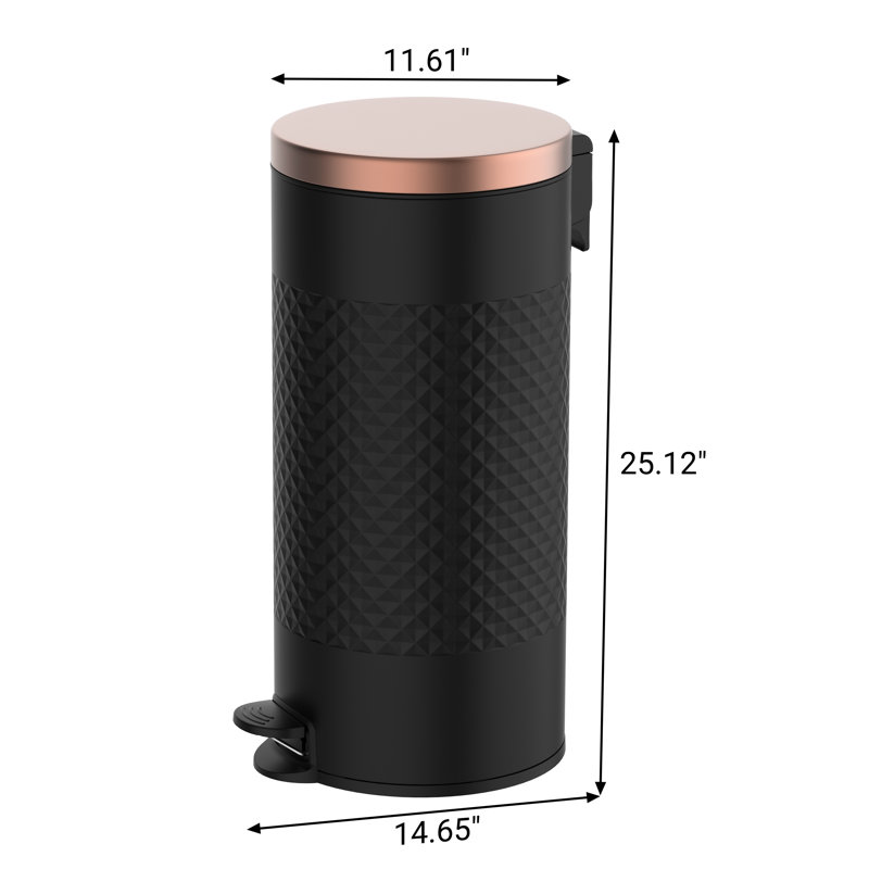 Black Stainless Steel Pedal Trash Can with Copper Lid - 8 Gallons