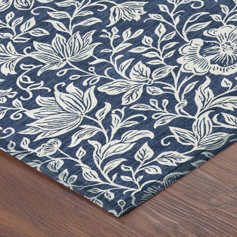 Machine Washable Indoor/Outdoor Chantille ACN2572 Floral Rug, Navy, 8' Round