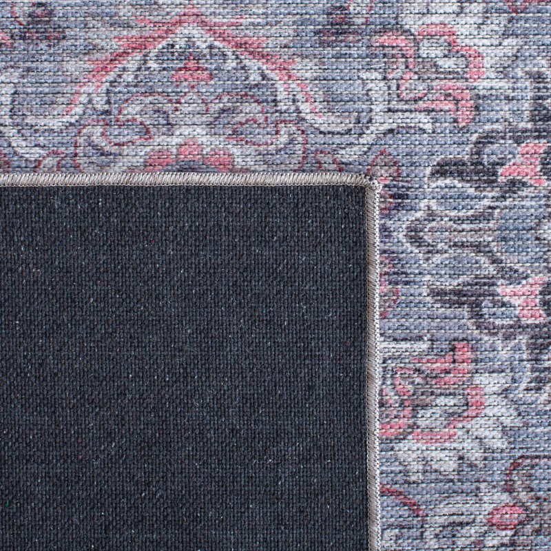 Serapi Grey and Pink Viscose Chenille 4' x 6' Washable Rug