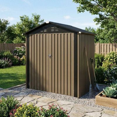 6 ft. W x 4 ft. D Outdoor Metal Storage Shed with Sloping Roof & Double Door, Brown