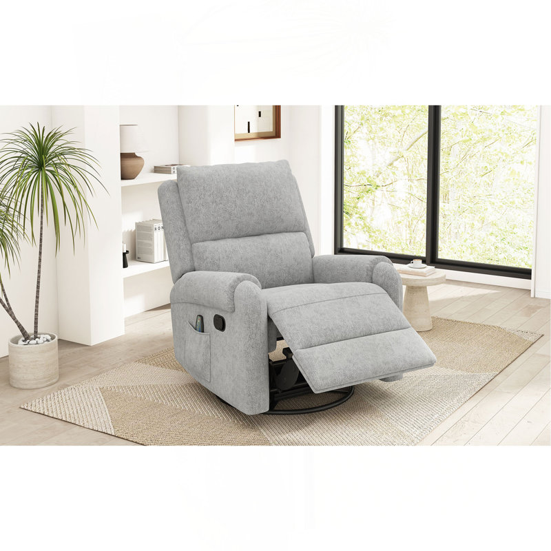 Ambria Manual Massage Recliner Chair With Swivel, Rocking, And Storage Pocket, Gray