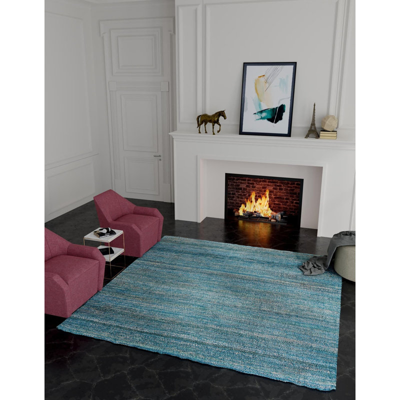 Tapis uni / rayé bleu océan Durah, Carré 4 pi 1 po