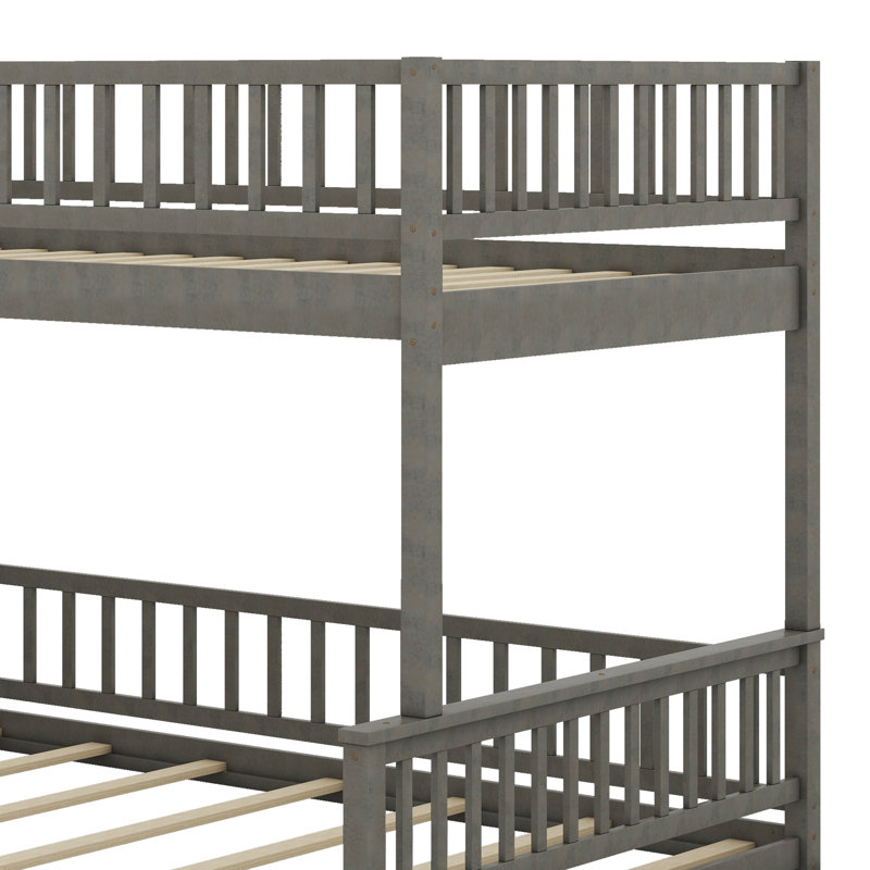 Full XL Over Queen Bunk Bed With Guardrails, Gray