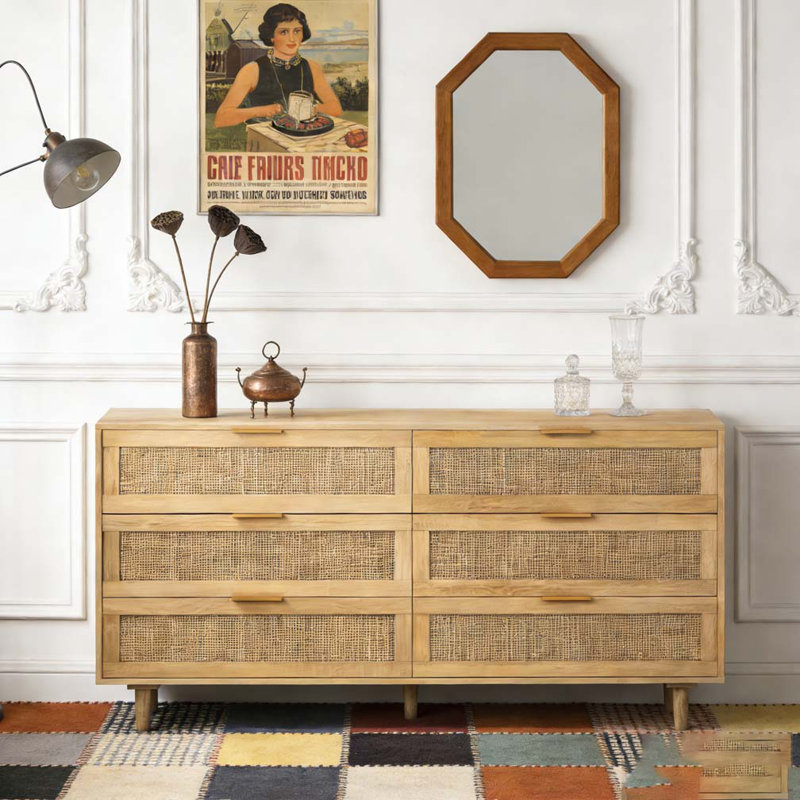Armoire de rangement en rotin 6 tiroirs