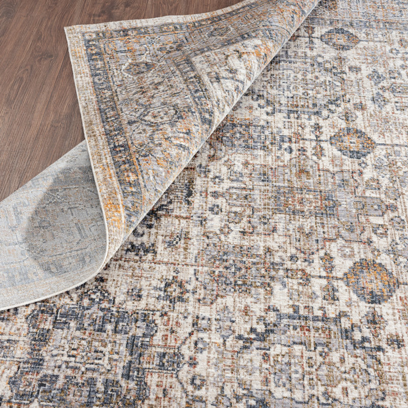 7 Oriental Area Rug in Ivory/Gray, Rectangle 5'6" x 8'6"