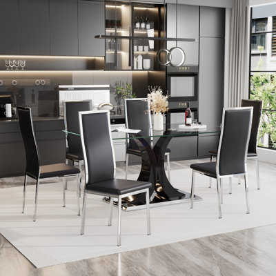 Modern Rectangle Glass Top Pedestal Dining Set