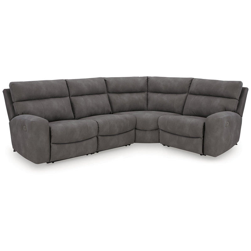 Matsuda 4-Piece Power Reclining Sectional, Similicuir gris