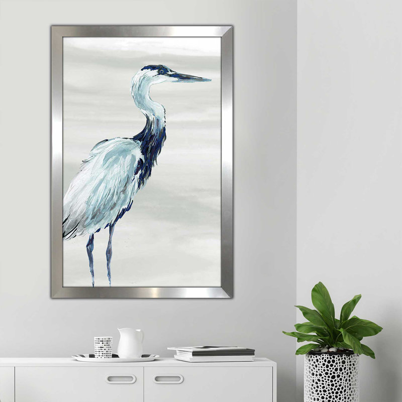 By The Sea Crane I - Peinture, H 27,5 po x l 21,5 po x P 0,75 po, Encadrement argenté