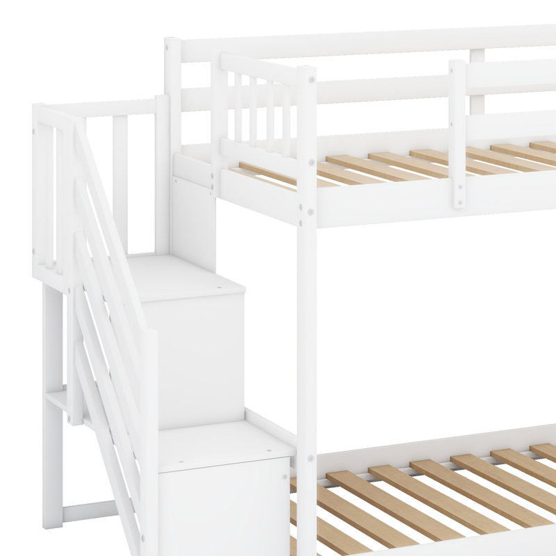 Bunk Bed With Slide And Stairway, White