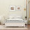 Cadre de lit plateforme en bois, lit plateforme de style rétro avec support en lattes de bois,