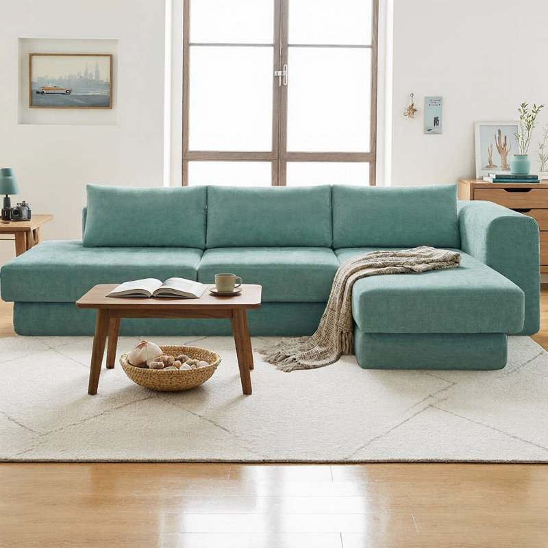 Canapé modulaire en forme de L de 113 po avec coussins double couche, revêtement en chenille, dossier rembourré, accoudoirs carrés, dossiers amovibles, canapé d'angle à 4 places pour le salon