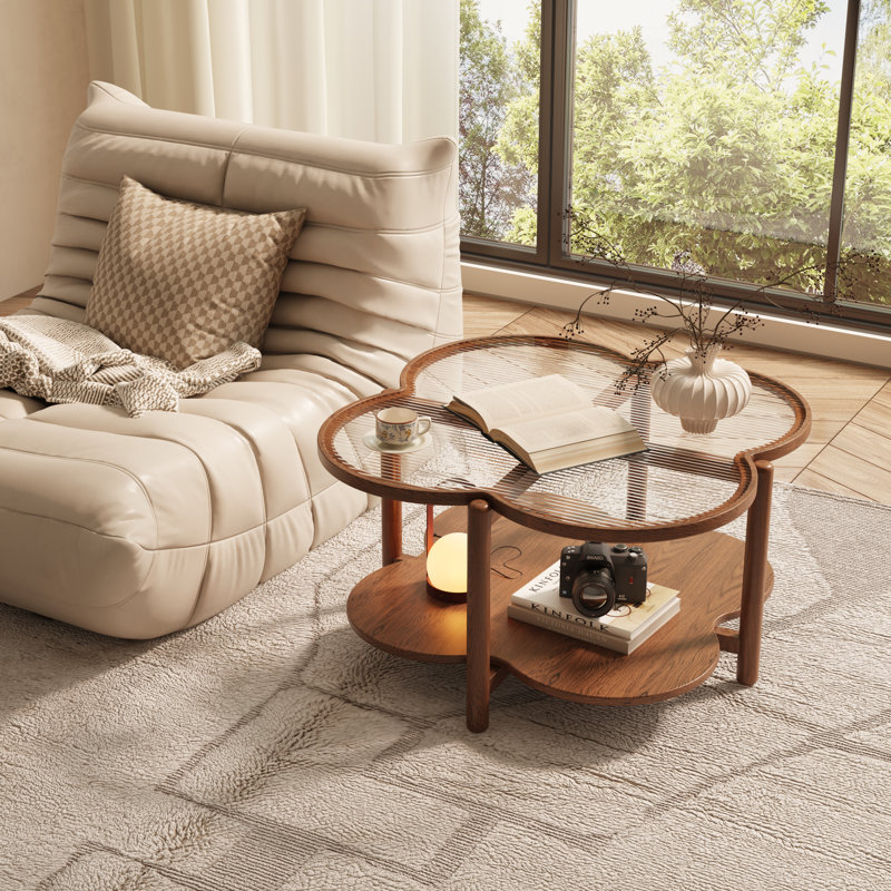  Wilfredo 31.5‘’ Solid Wood Coffee Table Glass Side Table with Four Legs