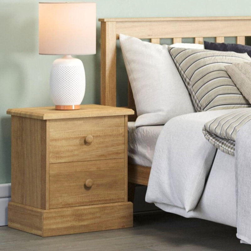 Pursley 2 Drawer Bedside Table, Antique waxed