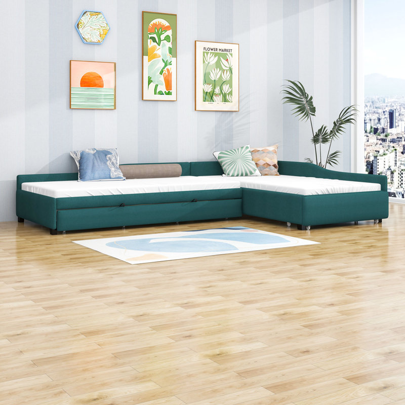 Dorreen Twin and Twin Size One Drawer Daybed with Twin Size Trundle, Green