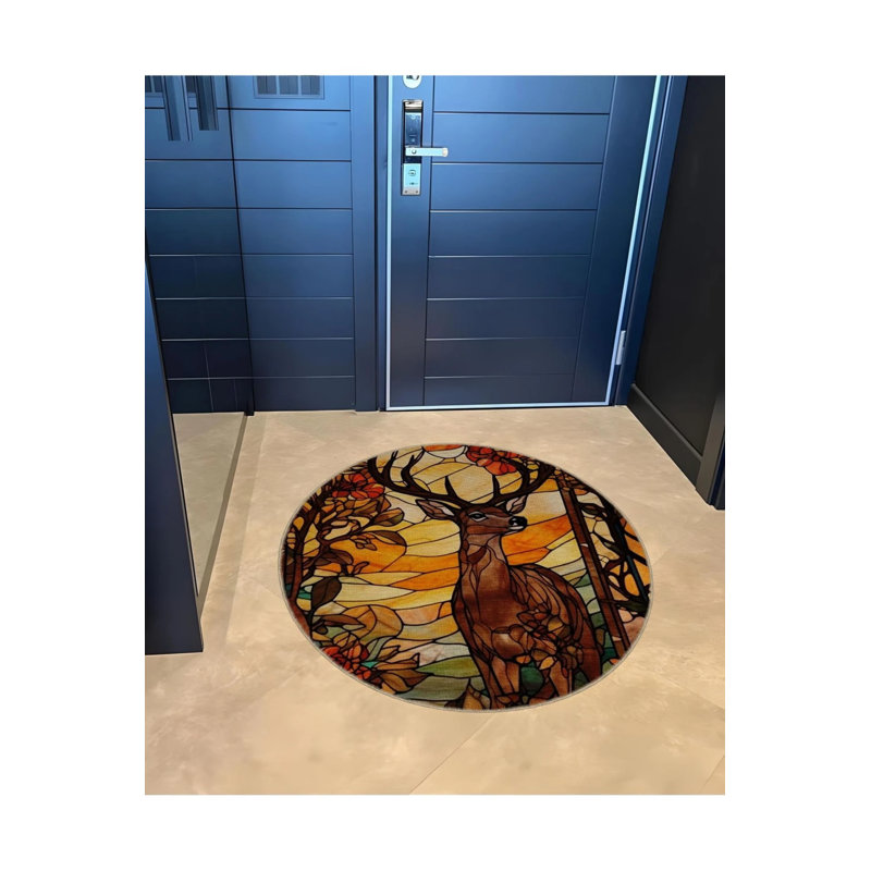 Abstract Theme Deer Patterned Round Woven Base Modern Decorative Carpet, Round 2'8"