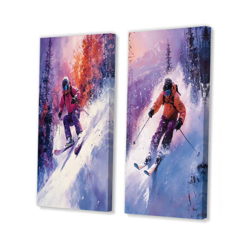 Ensemble de 2 pièces d'art mauve «Slopestyle», Toile tendue, H 28 po x l 24 po