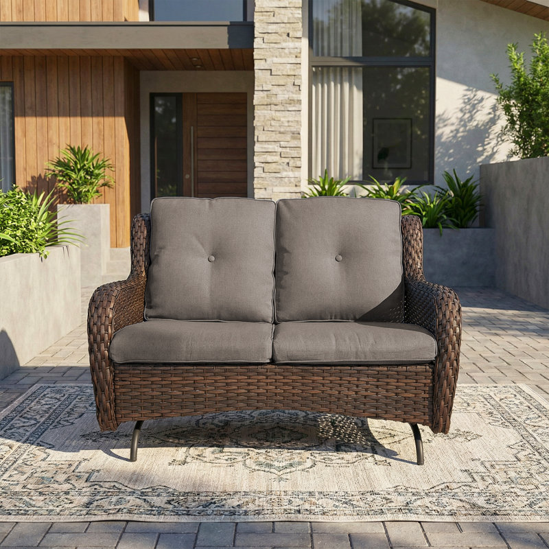 Mickala Patio Glider Bench - Outdoor Rocking Loveseat With Sturdy Frame And Cushion Seats, Brown, Gray