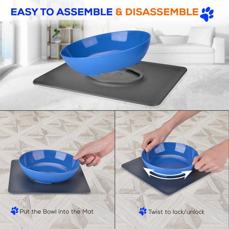Blue Non-Slip Twist-Lock Pet Feeding Bowl with Suction Mat