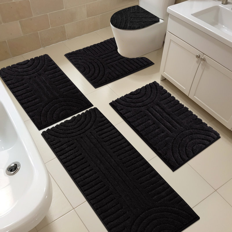 Ensemble de tapis de bain en microfibre 5 pièces avec envers antidérapant, Noir