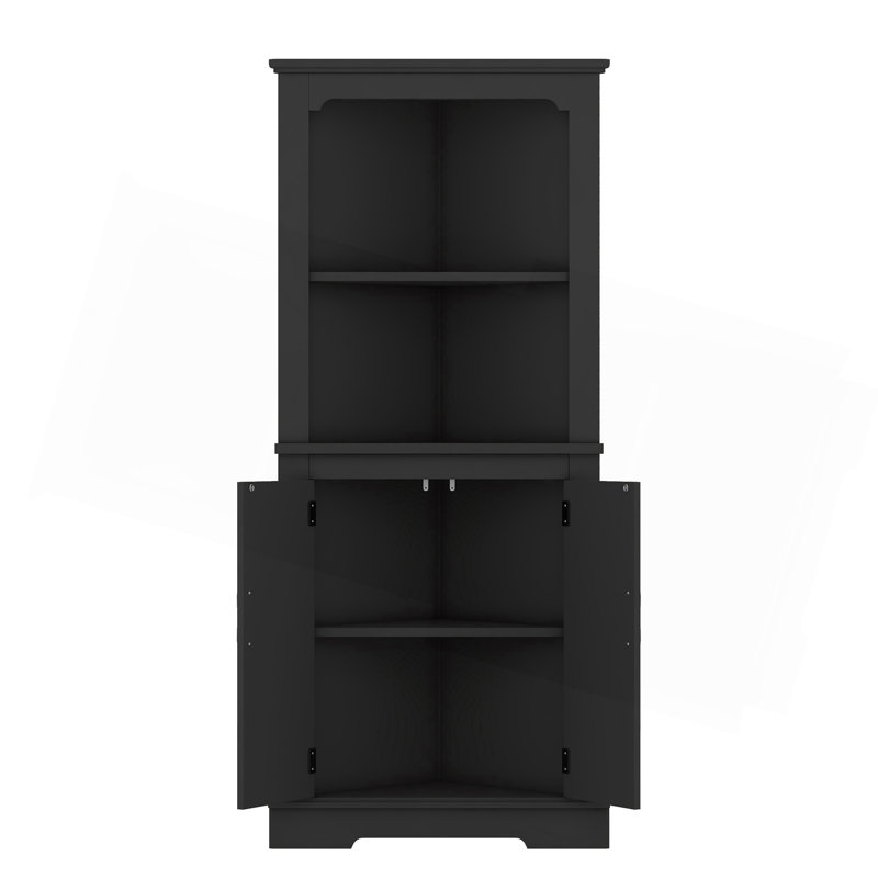 Grande armoire d'angle avec portes pour le salon, la salle de bain, la salle à manger ou la cuisine, Noir