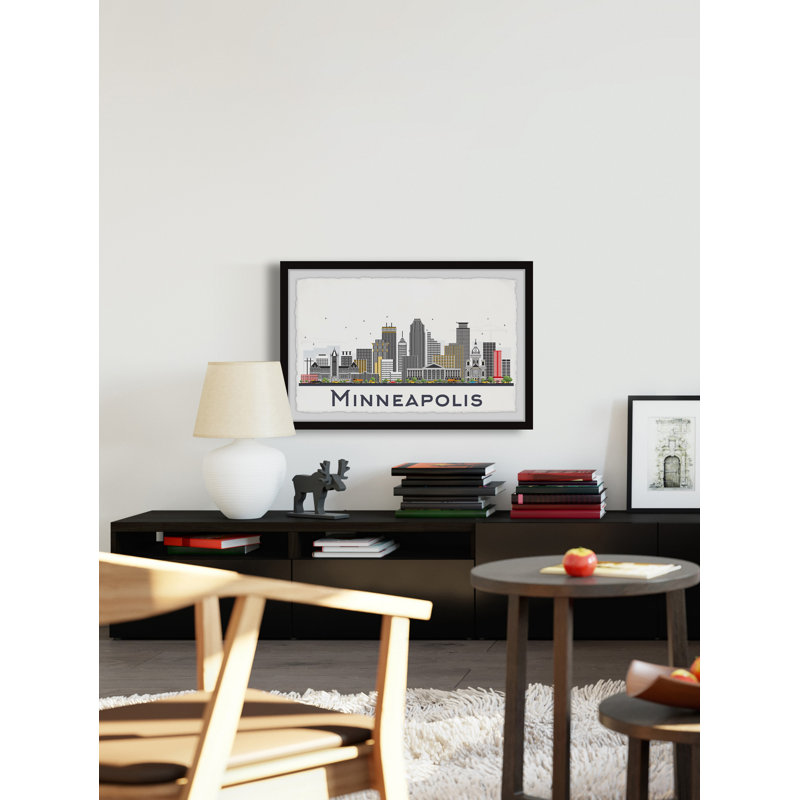 Minneapolis City Skyline - cadre photo, impression d'art textuel sur papier, H 16 po x l 24 po x 1,5 po