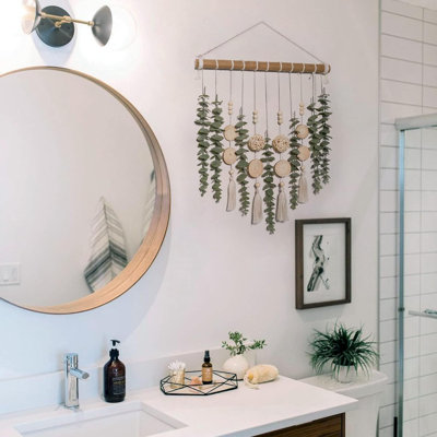 Bohemian Bathroom Decoration Artificial Eucalyptus Hanging Wall Decoration False Green Plants Leaf Plants Vine Balls 16.5 Inches Stick Country Farmhouse Natural Bedroom Kitchen Nursery Office Decoration