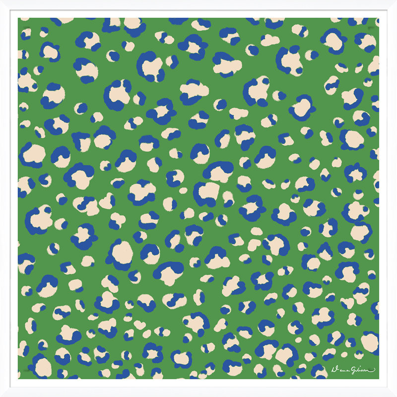 «Bright Cheetah in Hunter Green» par Dana Gibson - peinture encadrée sur papier, Vert