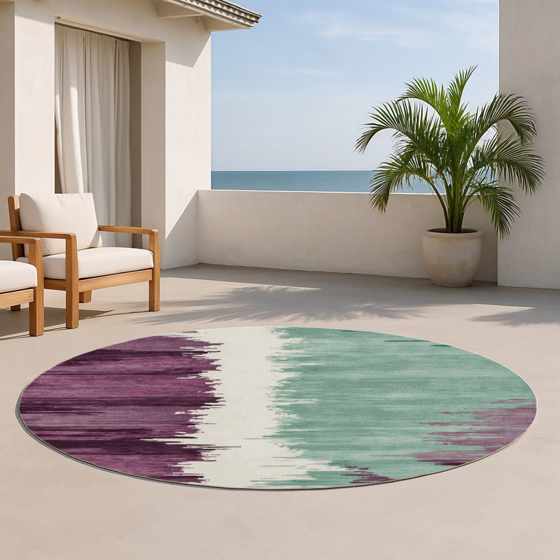 Tapis intérieur et extérieur vert Watercolor, Rond 5 pi