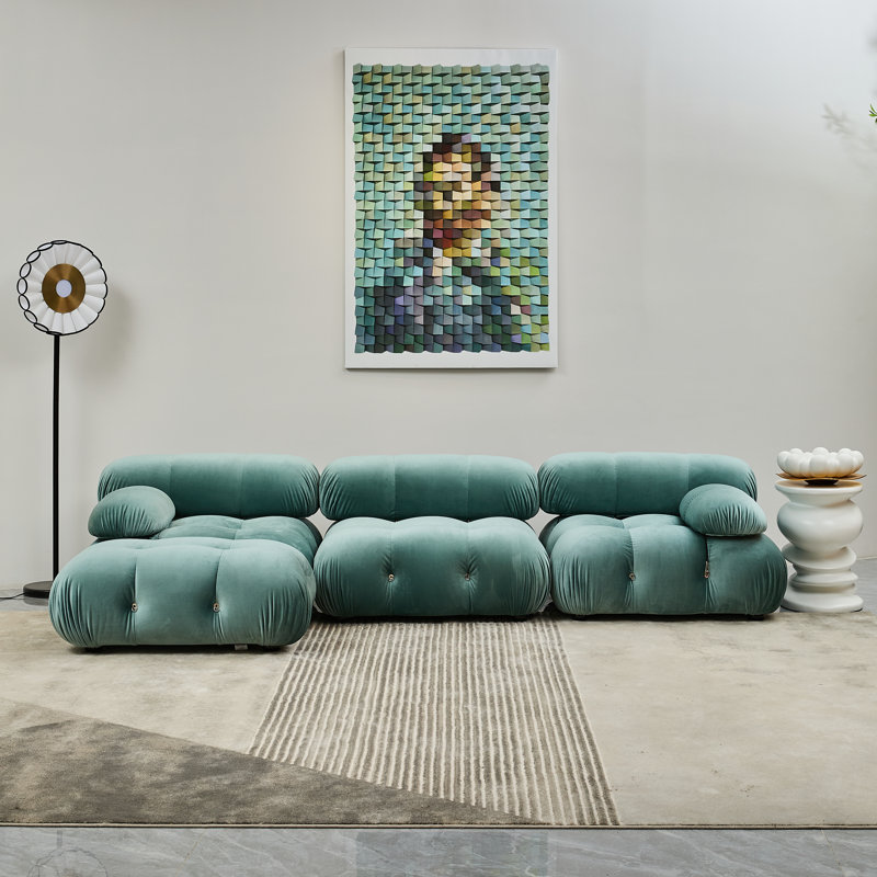 Daimion Upholstered L-Shaped Sectional Reversible, Tiffany Blue Velvet