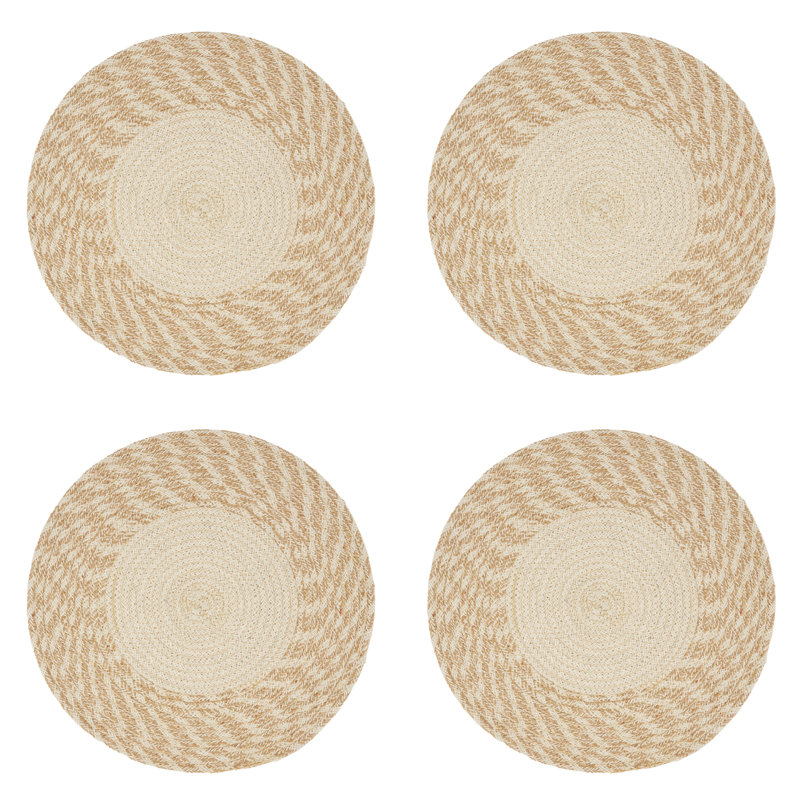 Natural Hand Braided Cotton Round Placemats, Set of 4