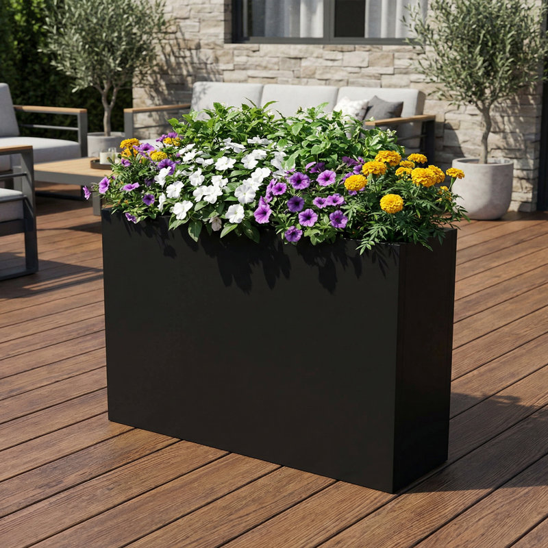 Rectangular Metal Planters for Outdoor Plants, 24" H x 36" W x 10" D