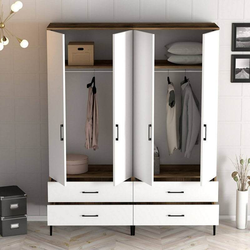 Alurta Manufactured Wood Wardrobe, Walnut/White